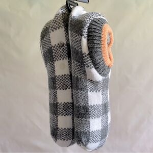 Gray and White Plaid Slippers with Orange Trim